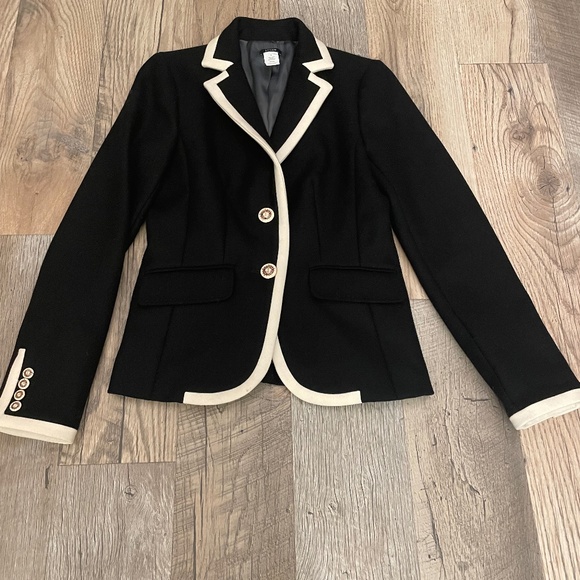 JCrew Lexington Women’s Blazer Black White Trim 100% Wool - Size 6 - Picture 1 of 9